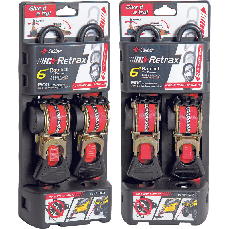 Load image into Gallery viewer, Caliber Retrax 6' Self Rewind Tiedown Strap Kit Pair 13412
