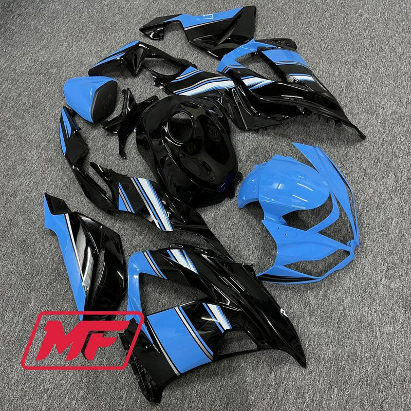 Load image into Gallery viewer, Monster Fairings Full Kit Kawasaki ZX-6R 13-18 Gloss Blue and Black + Windshield + Gas Tank Cover
