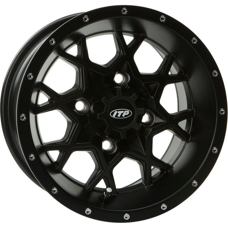 Load image into Gallery viewer, ITP Set of Four Storm Series Hurricane Wheels Black 14X7 4/110 2+5
