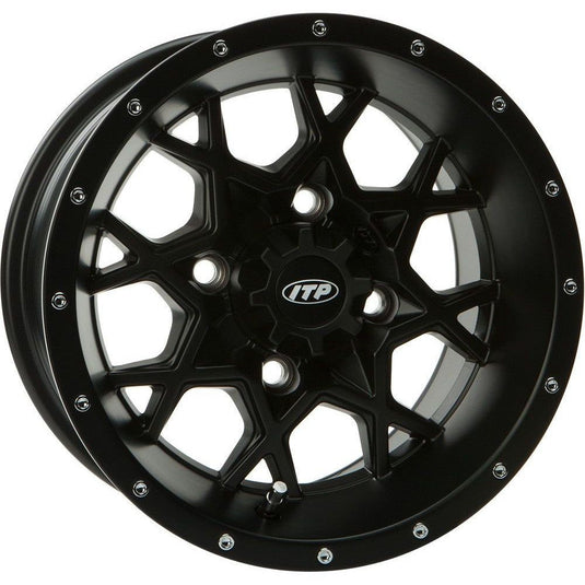 ITP Set of Four Storm Series Hurricane Wheels Black 14X7 4/110 2+5