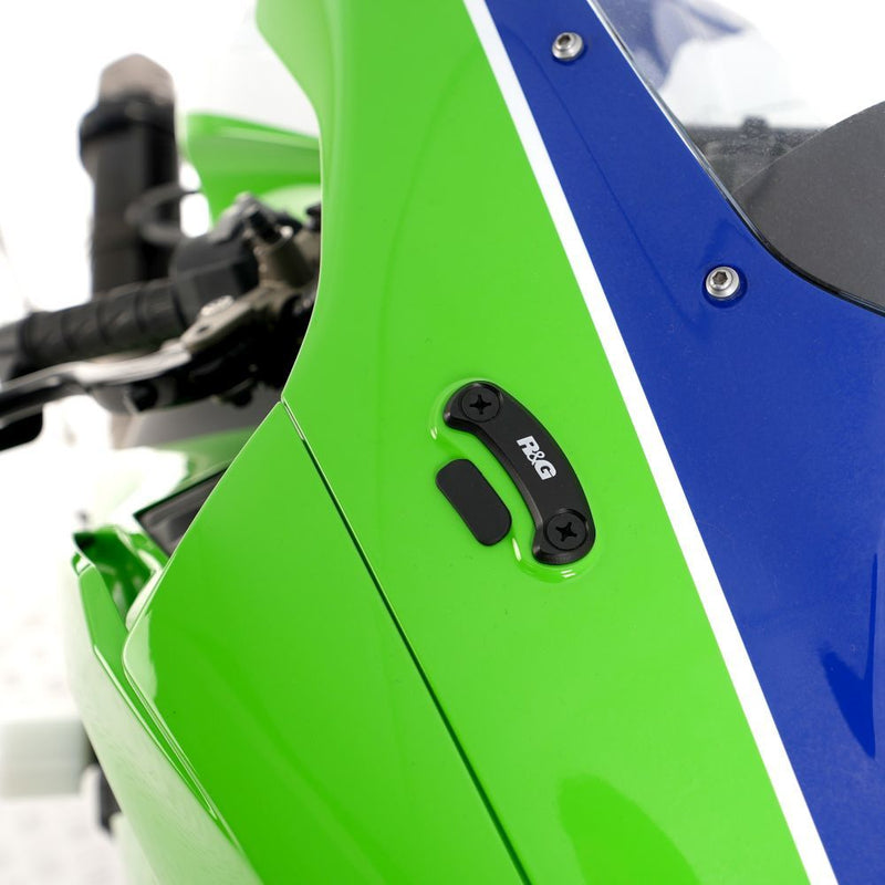 Load image into Gallery viewer, R&amp;G Racing Black Mirror Delete Blanking Plates For 2016-2019 Kawasaki Ninja ZX10R ZX1000
