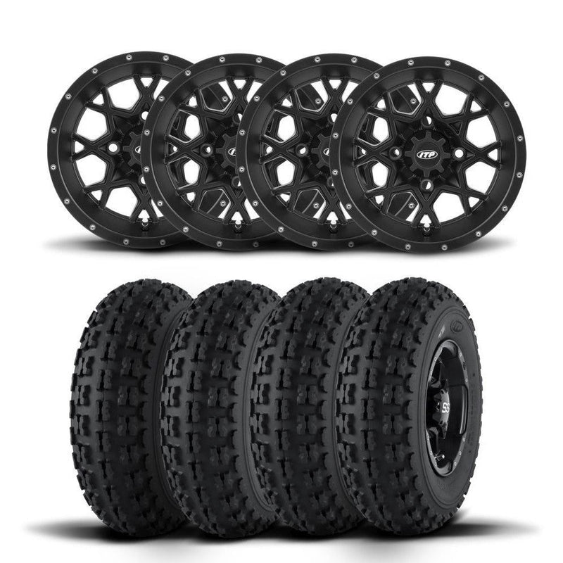 Load image into Gallery viewer, ITP Hurricane 12&quot; Matte Black Wheels And Holeshot ATR Tires [25x10-12]
