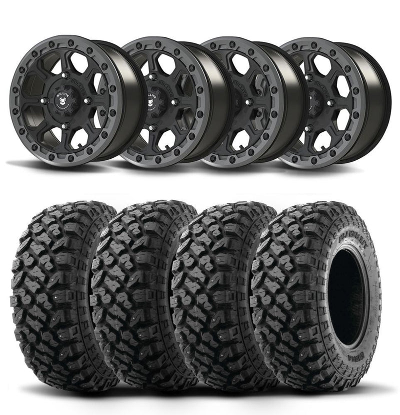 Load image into Gallery viewer, Set of Four Bullite Ruler Wheels 14&quot; Gray And Kenda K3204R Klever XT Tires [28x10R-14]
