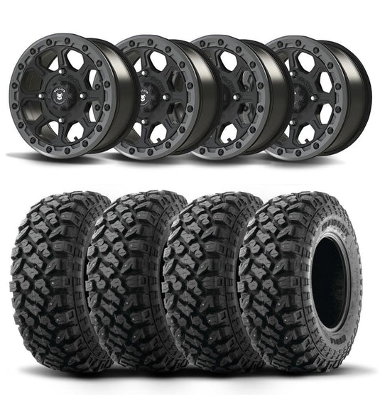 Set of Four Bullite Ruler Wheels 14" Gray And Kenda K3204R Klever XT Tires [28x10R-14]