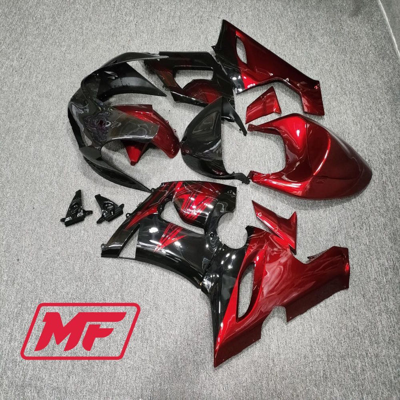 Load image into Gallery viewer, Monster Fairings Full Kit Kawasaki ZX-6R 05-06 Gloss Black and Red + Windshield + Gas Tank Cover
