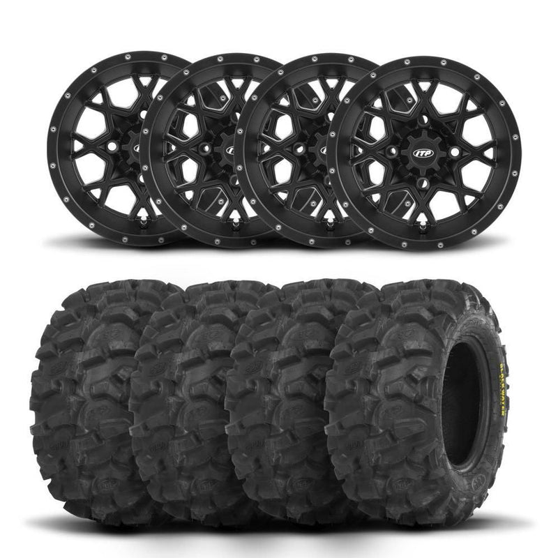 Load image into Gallery viewer, ITP Hurricane 12&quot; Matte Black Wheels And Blackwater Evolution Tires [26x11-12]
