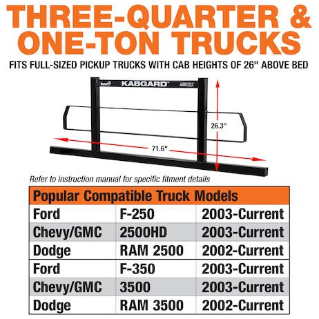 Load image into Gallery viewer, KabGard Heavy-Duty Steel Pickup Truck Headache Rack - 71 inch fits Select F-250SD, F-350SD, Chevy/GMC 2500HD/3500 &amp; Ram 2500/3500
