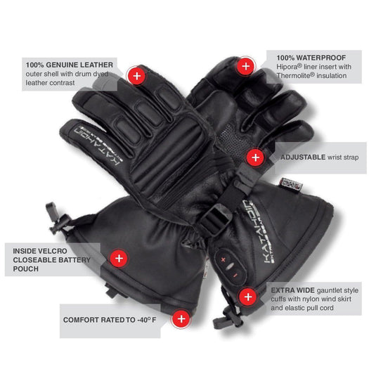 Katahdin Heated Snowmobile Gloves XS 100% Waterproof Genuine Leather