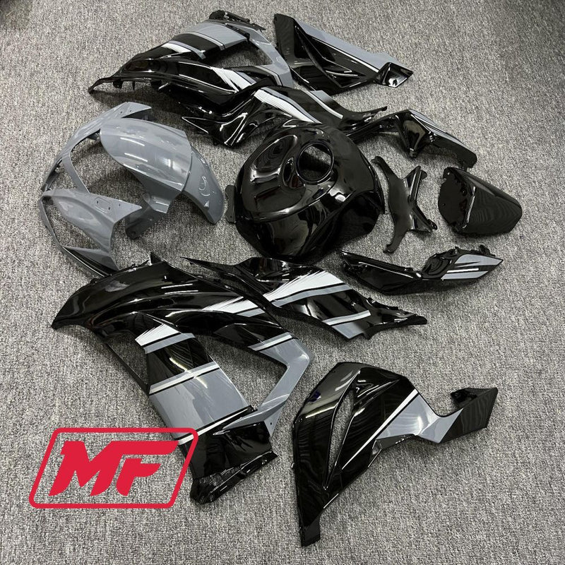 Load image into Gallery viewer, Monster Fairings Full Kit Kawasaki ZX-6R 13-18 Gloss Grey and Black + Windshield + Gas Tank Cover
