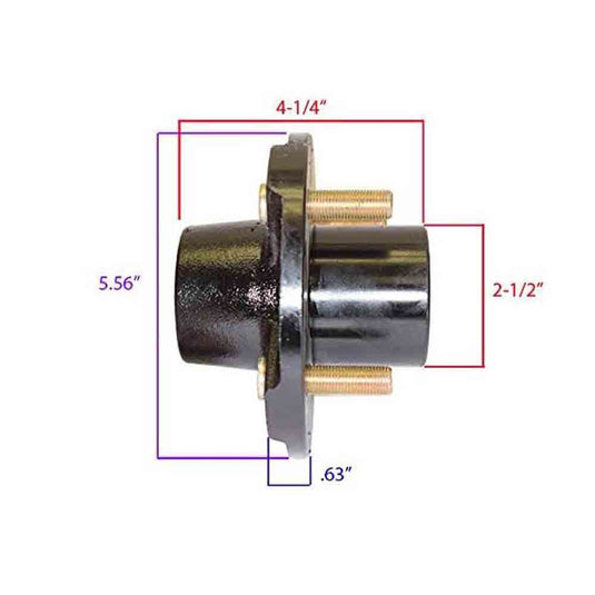 Pre-Grease-Packed Trailer Hub Assembly - 4 On 4" Bolt Circle, 1,250lb Capacity For 1"  Straight Spindles