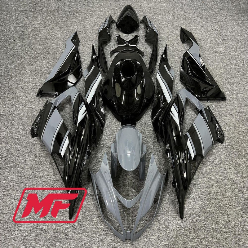 Load image into Gallery viewer, Monster Fairings Full Kit Kawasaki ZX-6R 13-18 Gloss Grey and Black + Windshield + Gas Tank Cover
