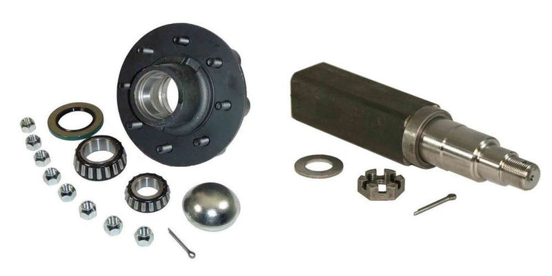 Load image into Gallery viewer, Trailer Spindle Kit - 8-Bolt on 6-1/2&quot; Inch Hub Assembly Includes (1) Square Stock 1-3/4 Inch to 1-1/4 Inch Tapered Spindle &amp; Bearings
