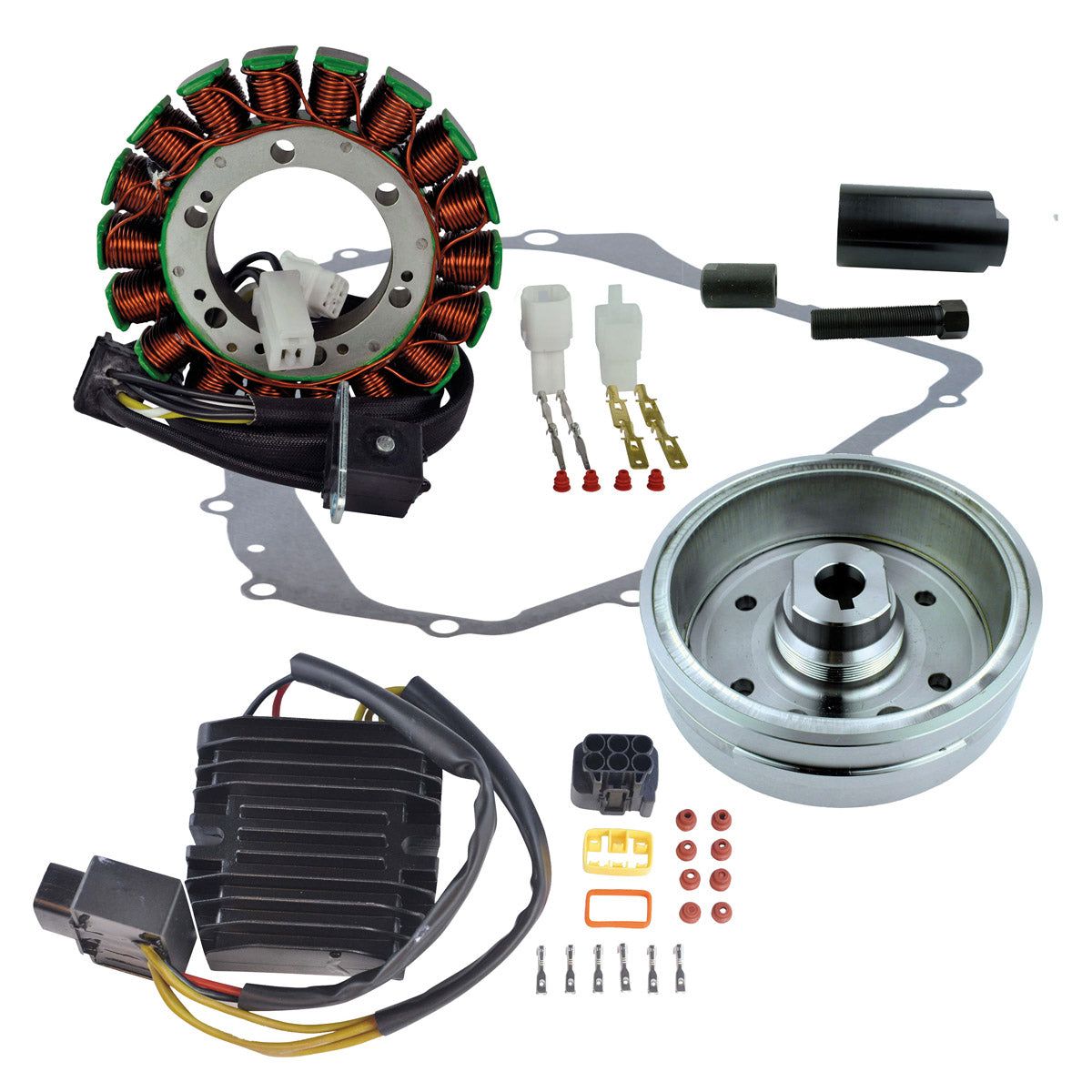 RMStator Stator Kit With Machined Aluminum Mosfet Regulator , Flywheel , Crankcase Cover Gasket And Puller Tool