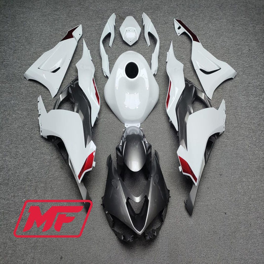 Monster Fairings Full Kit Kawasaki ZX-6R 24 Gloss White w/ Silver + Windshield + Gas Tank Cover