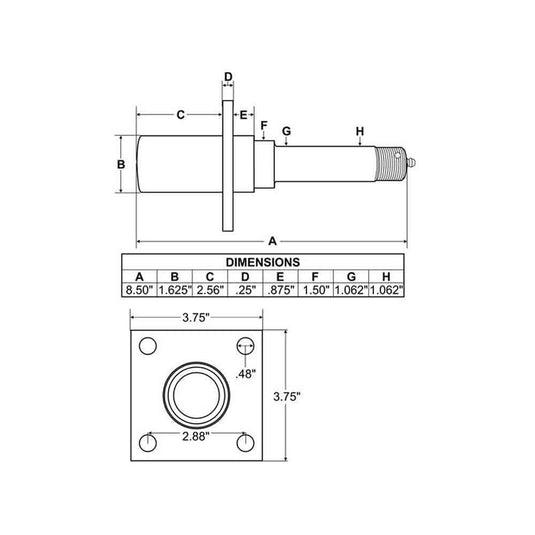 Trailer Axle Spindle with Brake Flange for 1-1/16