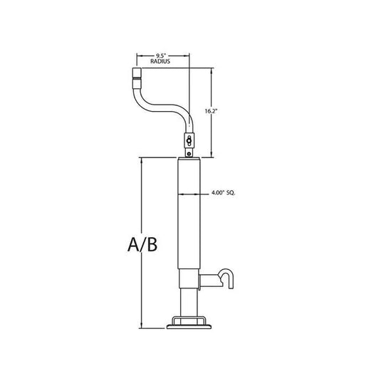 Bulldog Square Tube Trailer Jack - 12,000 lbs. Support Capacity, Topwind, 12-1/2 Inch Travel - Non Spring Return