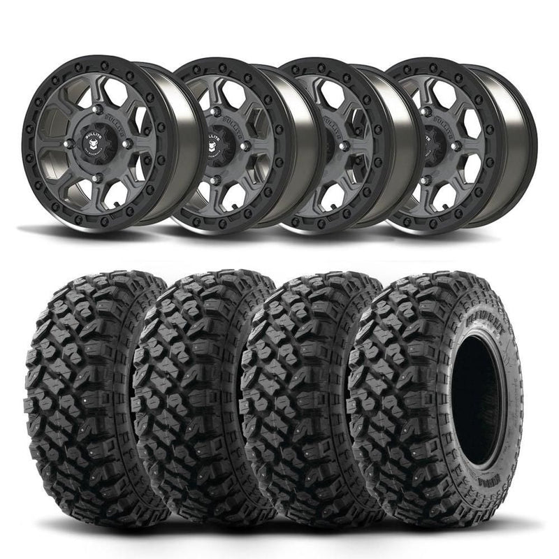 Load image into Gallery viewer, Set of Four Bullite Ruler Wheels 14" Gray And Kenda K3204R Klever XT Tires [30x10-14]
