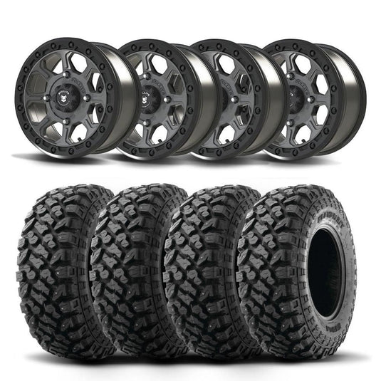 Set of Four Bullite Ruler Wheels 14" Gray And Kenda K3204R Klever XT Tires [30x10-14]