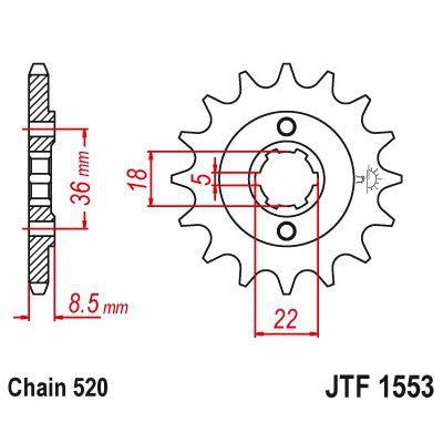 Load image into Gallery viewer, JT Sprockets Front Steel Sprocket 15 Tooth 15T 520 Chain JTF1553.15
