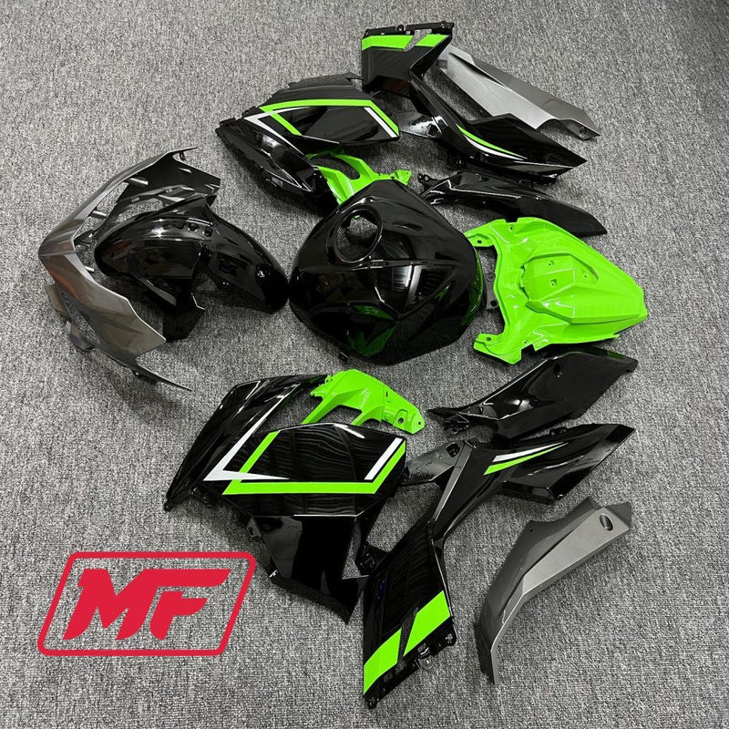 Load image into Gallery viewer, Monster Fairings Full Kit Kawasaki EX400 18-23 Green Black and Silver + Windshield + Gas Tank Cover
