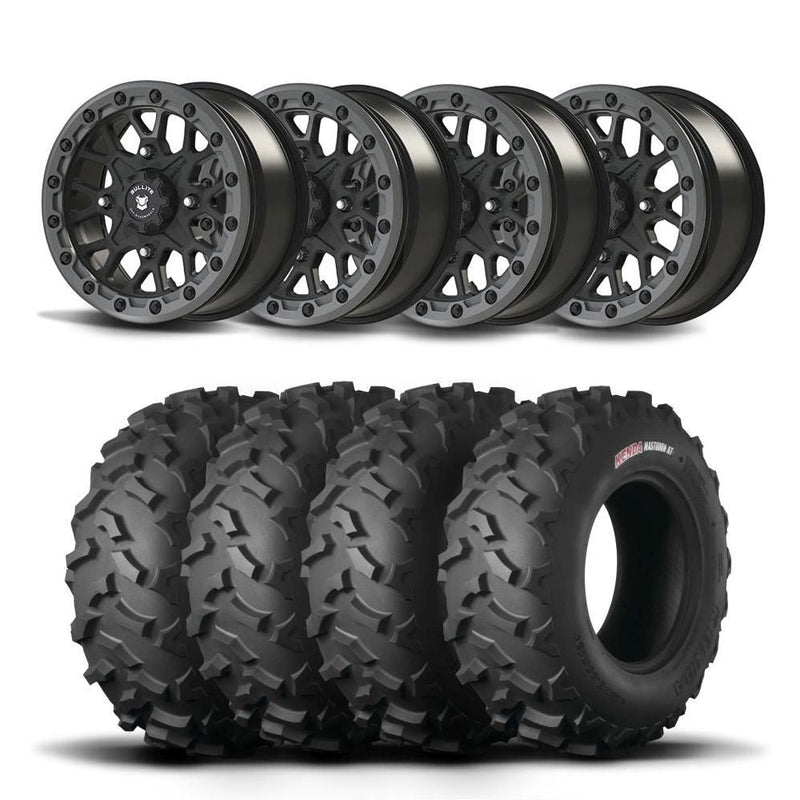 Load image into Gallery viewer, Set of Four Bullite Rider Wheels 14&quot; Gray And Kenda K3203 Mastodon AT Tires [26x11R-14]
