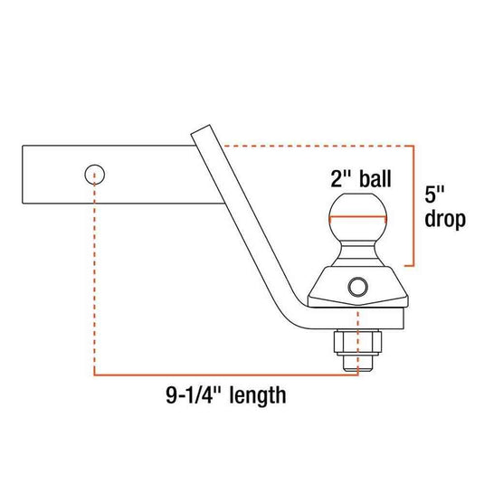RockerBall Cushion Ball Mount - with 2" Ball - 2" Shank - 5" Drop