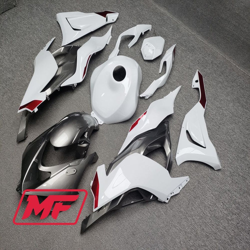 Load image into Gallery viewer, Monster Fairings Full Kit Kawasaki ZX-6R 24 Gloss White w/ Silver + Windshield + Gas Tank Cover
