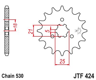 Load image into Gallery viewer, JT Sprockets Front Steel Countershaft Sprocket 15 Tooth 15T 530 Chain JTF424.15
