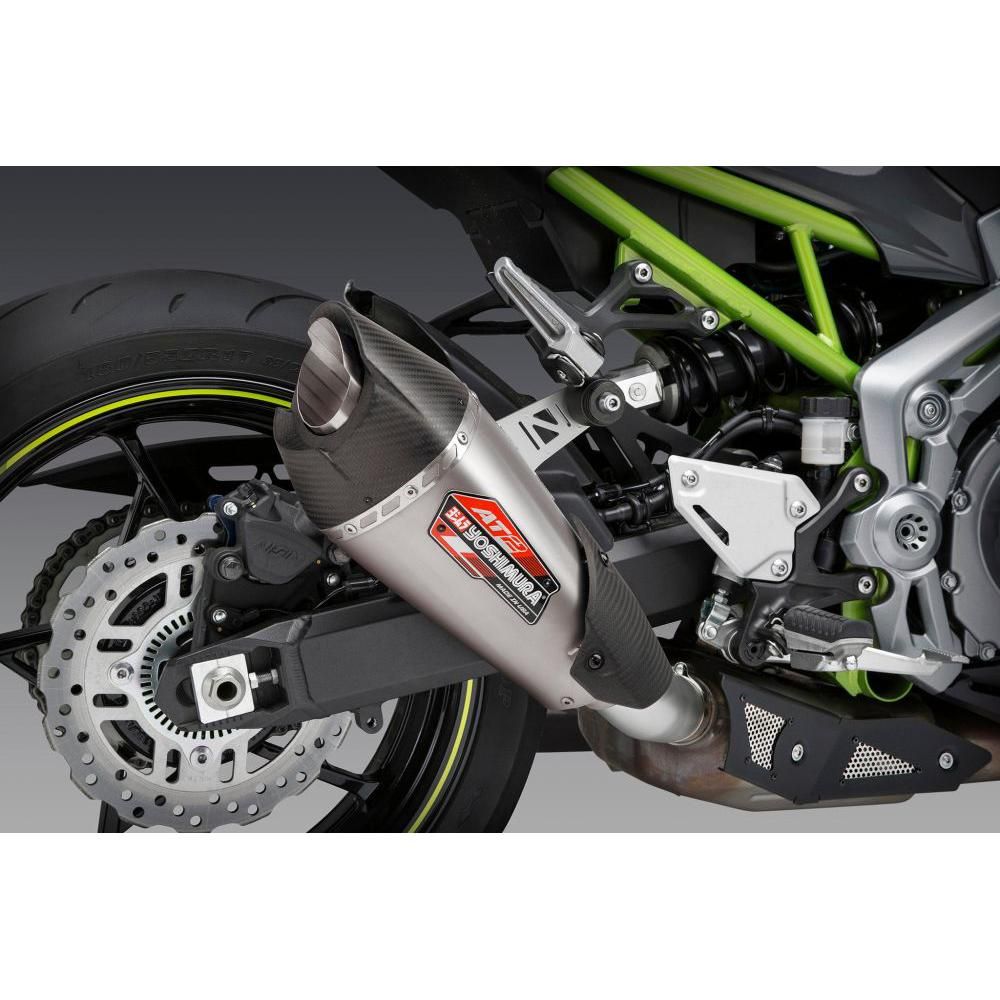 Yoshimura AT2 Stainless Street Slip-On Exhaust with Carbon Fiber End Cap For Kawasaki Z900 2017-2022