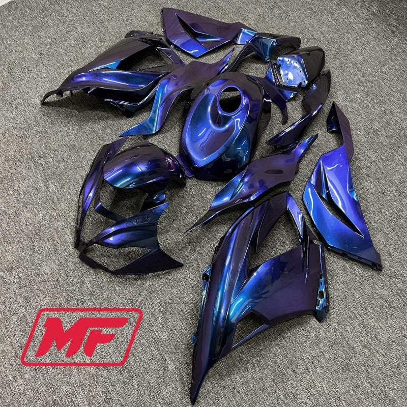 Load image into Gallery viewer, Monster Fairings Full Kit Kawasaki ZX-6R 13-18 Purple Gradient + Windshield + Gas Tank Cover
