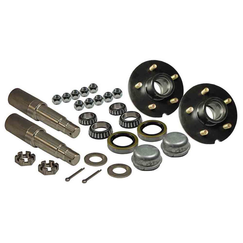 Load image into Gallery viewer, Pair of 5-Bolt On 4-1/2 Inch Hub Assembly - Includes (2) 1-3/8 Inch To 1-1/16 Inch Tapered Spindles &amp; Bearings
