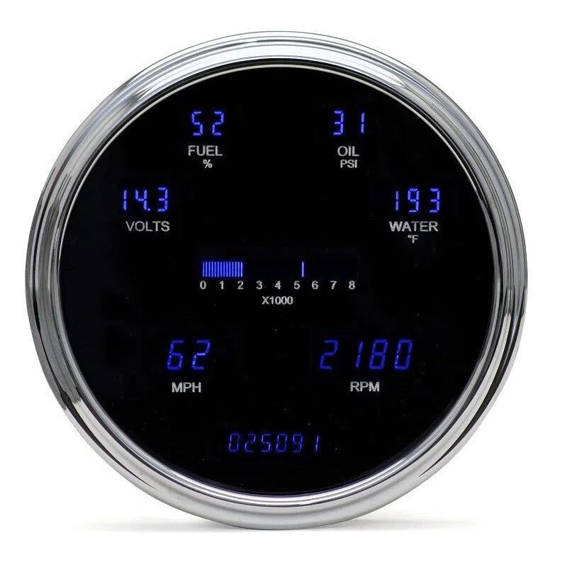 Load image into Gallery viewer, Dakota Digital Universal Round 6.75&quot; Chrome Bezel Gauge System Blue VFD3-1005-B
