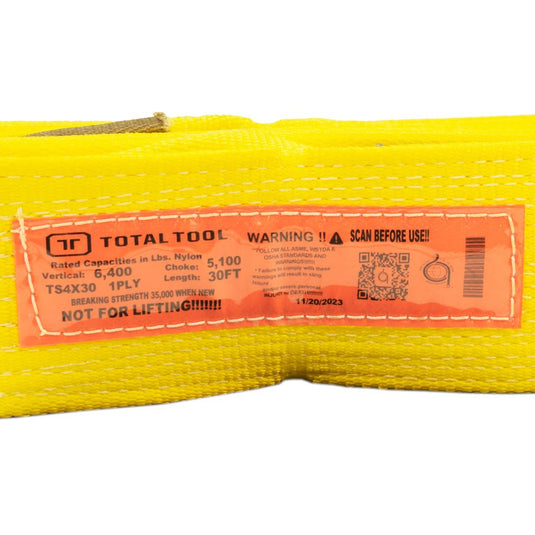 Heavy Duty Nylon Strap - 4 inch Wide x 30 feet Long - 35,000 lbs. Breaking Strength