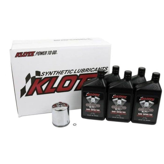 Klotz Basic 20W/50 5 Quart Synthetic Oil and Chrome Filter Kit For Harley-Davidson Evolution Big Twin