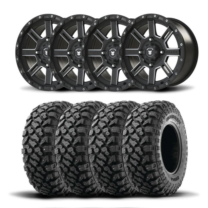 Load image into Gallery viewer, Set of Four Bullite Lancer Wheels 15" Black And Kenda K3204R Klever XT Tires [32x10R-15]
