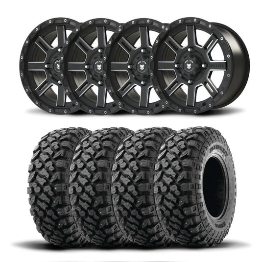 Set of Four Bullite Lancer Wheels 15" Black And Kenda K3204R Klever XT Tires [32x10R-15]