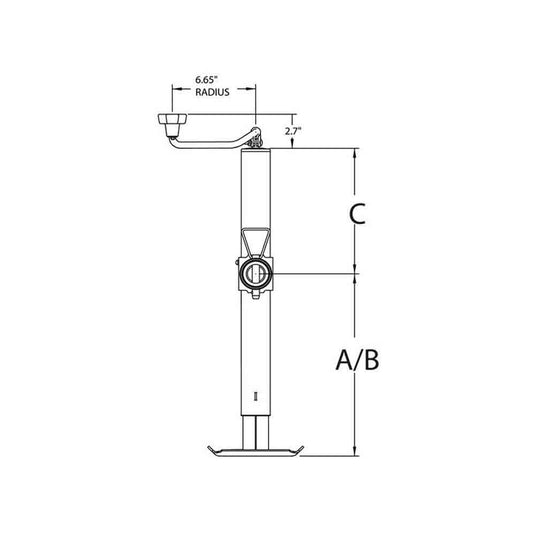 Bulldog Round Trailer Jack, Side Mount, 5,000 lbs. Lift Capacity, Top Wind, Weld-On, 15 in. Travel