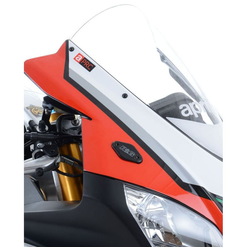 Load image into Gallery viewer, R&amp;G Racing Black Mirror Delete Blanking Plates For 2011-2016 Aprilia RS4 125
