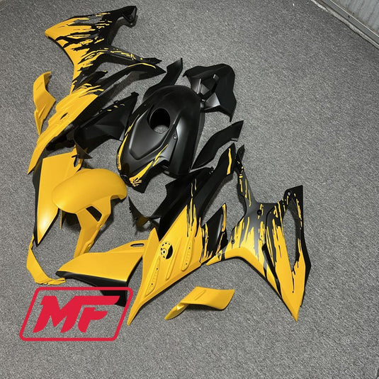 Monster Fairings Full Kit BMW S1000RR 23-2024 Matte Black & Yellow Splash + Windshield + Gas Tank Cover