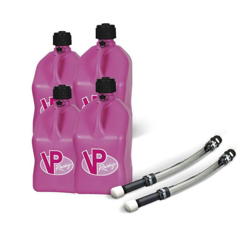 Load image into Gallery viewer, VP Racing 4 Pack Pink 5.5 Gallon Square Utility Jugs + 2 Deluxe Fill Hoses
