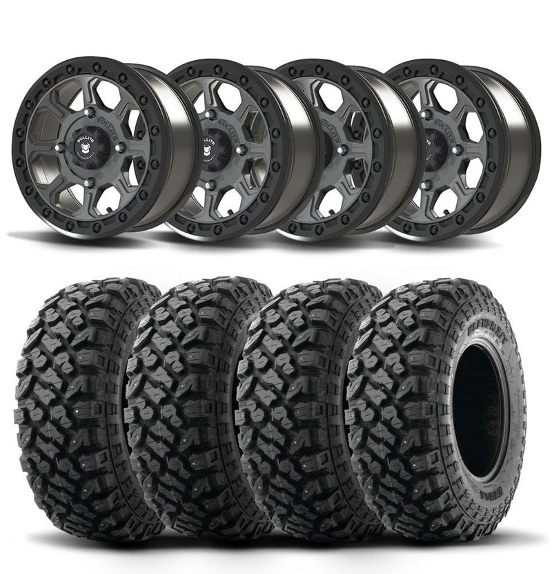 Load image into Gallery viewer, Set of Four Bullite Ruler Wheels 14&quot; Gray And Kenda K3204R Klever XT Tires [28x10R-14]
