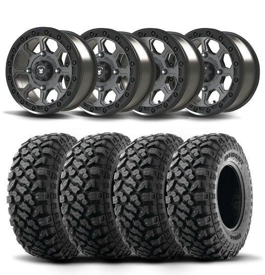 Set of Four Bullite Ruler Wheels 14" Gray And Kenda K3204R Klever XT Tires [28x10R-14]