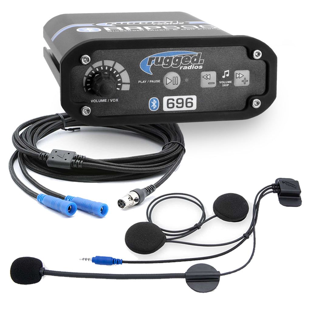 Rugged Radios 2 Person - RRP696 Gen1 Bluetooth Intercom with Super Sport Cables and Helmet Kits 696-SS-2P-HK