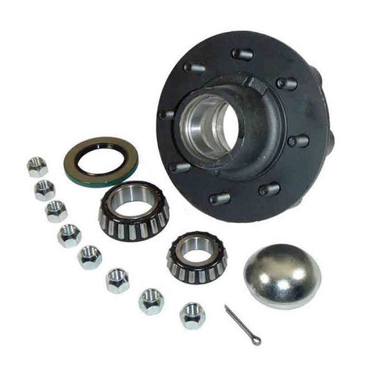 Trailer Axle Spindle Kit - (2) 8-Bolt on 6-1/2" Inch Hub Assemblies Includes (2) Square Stock 1-3/4 Inch to 1-1/4 Inch Tapered Spindles & Bearings