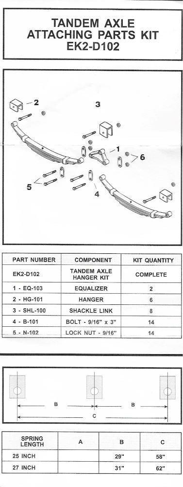 3,500 lbs. Trailer Axle Suspension Kit for Tandem Axle Trailer (Leaf Springs, Hanger & U-Bolt kit)