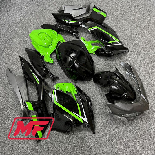 Monster Fairings Full Kit Kawasaki EX400 18-23 Green Black and Silver + Windshield + Gas Tank Cover