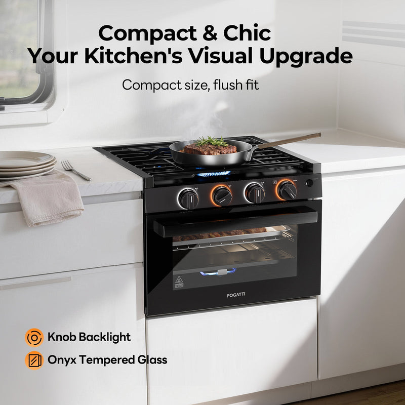 Load image into Gallery viewer, FOGATTI 17-Inch RV Oven Stove Combo, 3 Burner Propane Gas Range for Travel Trailer &amp; Camper
