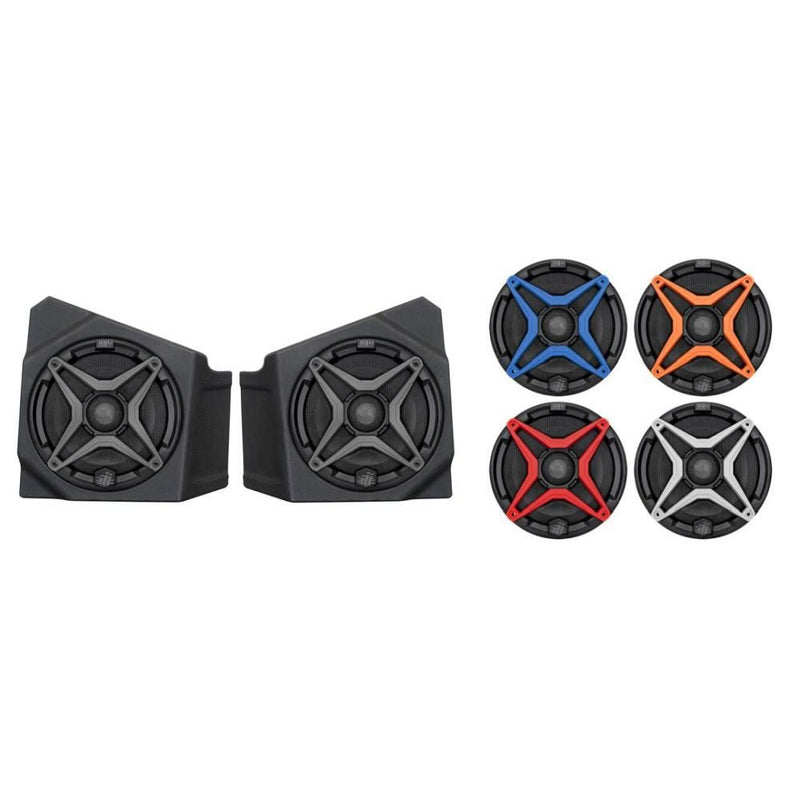 Load image into Gallery viewer, SSV Works Front Kick 6.5&quot; Speaker Pods With Orange Grills For Kawasaki KRF1000 20-22
