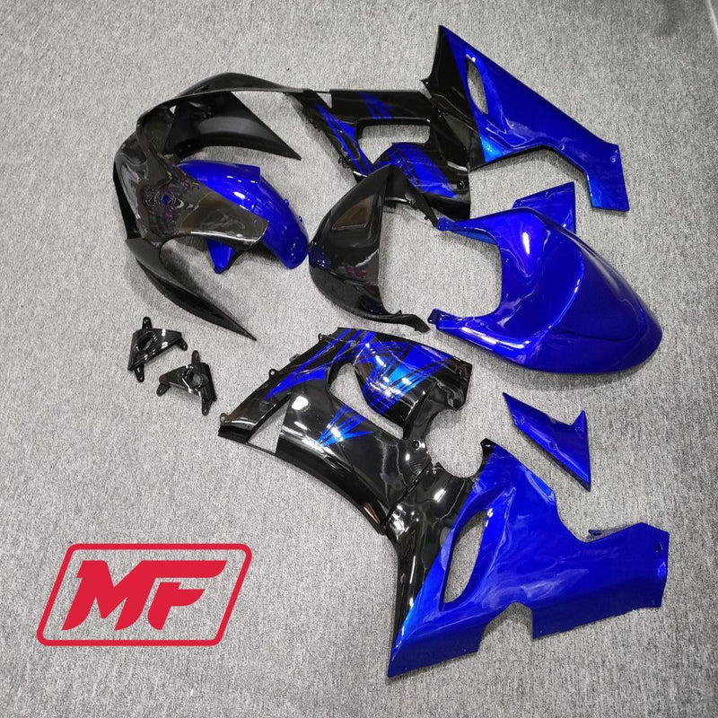 Load image into Gallery viewer, Monster Fairings Full Kit Kawasaki ZX-6R 05-06 Gloss Black and Blue + Windshield + Gas Tank Cover
