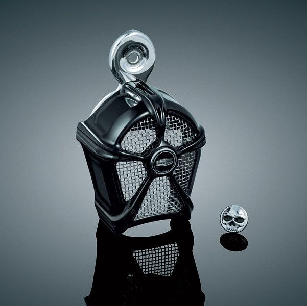 Load image into Gallery viewer, Kuryakyn Mach 2 Two Black Horn Cover Chrome Mesh Harley Accent 1995-2017 7297
